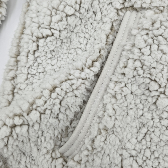 Cozy Sherpa Women's Large Off White Beige 1/4 zip Fleece PullOver With Pockets - Picture 12 of 16